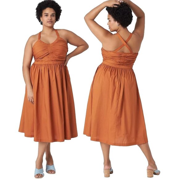 Lane Bryant Dresses & Skirts - Lane Bryant Gathered Bodice Fit & Flare Midi Dress Size 20 Adobe Caramel Spiced